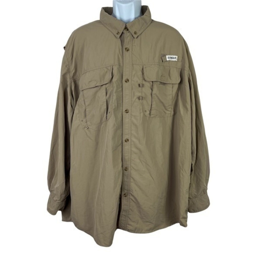 Magellan Outdoor Men Fishing Shirt buttons Down Brown Sz 3XL